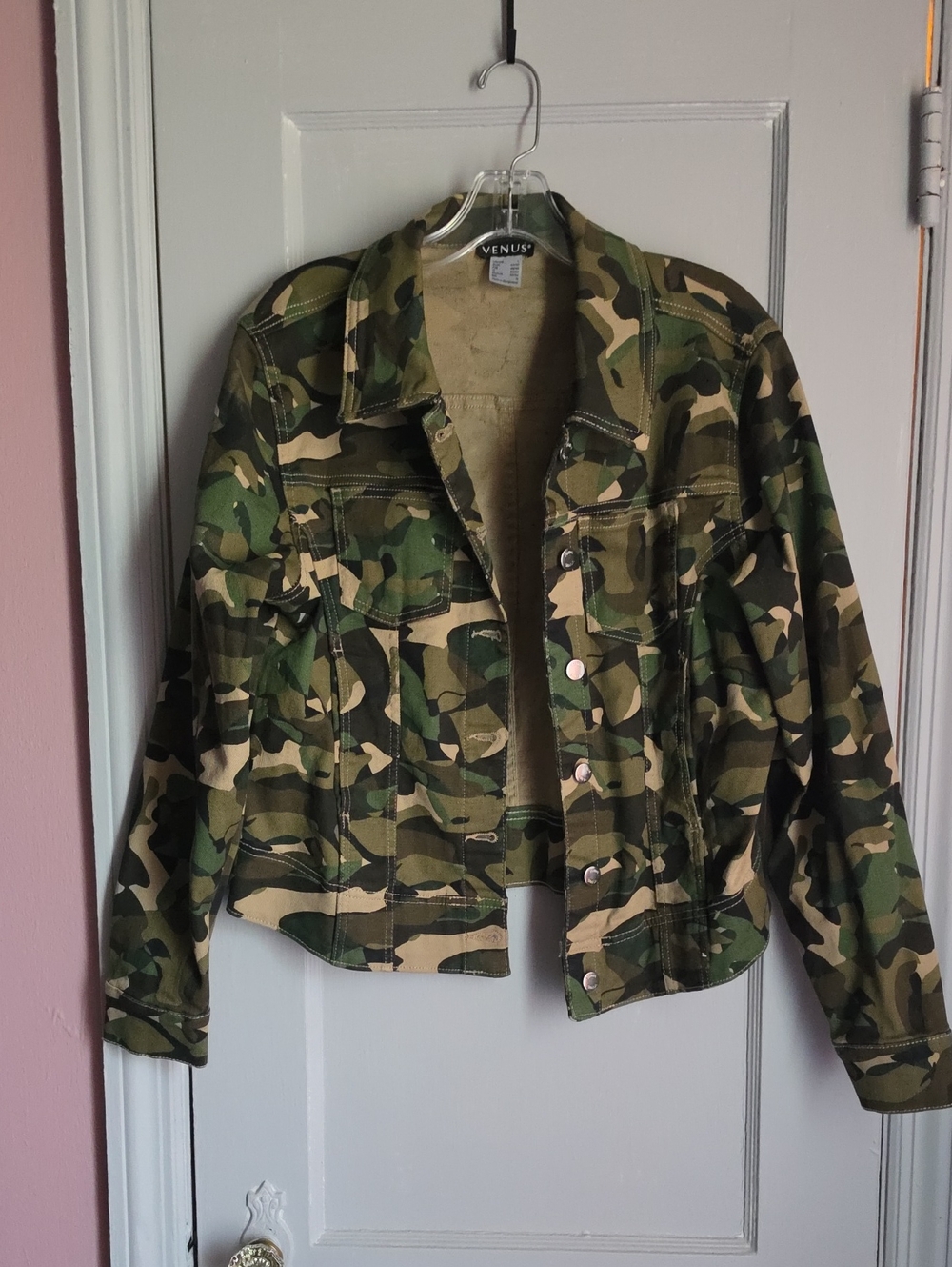 VENUS Green Camo Utility Jean Jacket